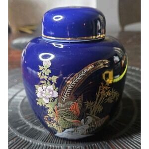 Vintage Ceramic Cobalt Blue Japanese 4.5" Decorative Vase-Unmarked